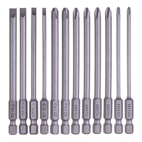Rocaris 12 Pack 1/4 Inch Hex Shank Long Magnetic Screwdriver Bits Set 4 in Power Tools (Slotted+Cross Head)