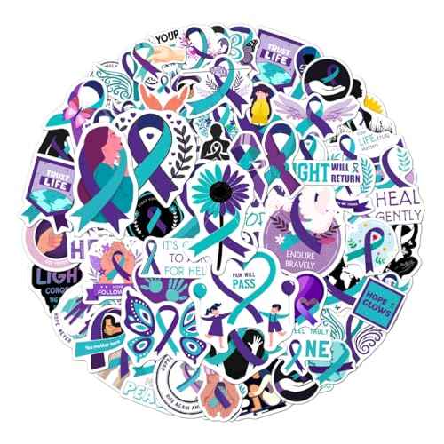 108 PCS Mental Health Awareness Stickers Pack, Vinyl Waterproof Teal and Purple Ribbon Stickers for Laptop Water Bottle Scrapbook, Positive Affirmation Decals for Kids Teens