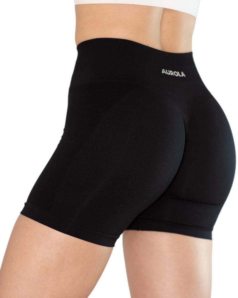 AUROLA Intensify V2.0 Women's Workout Shorts Athletic Running Shorts, Seamless High Waist Sport Gym Yoga Shorts 3.6 Black