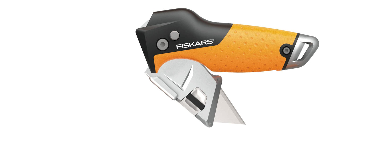 Fiskars CarbonMax Folding Utility Knife, Length 17cm, Stainless Steel Blade/Plastic Handle, Black/Orange, 1027224