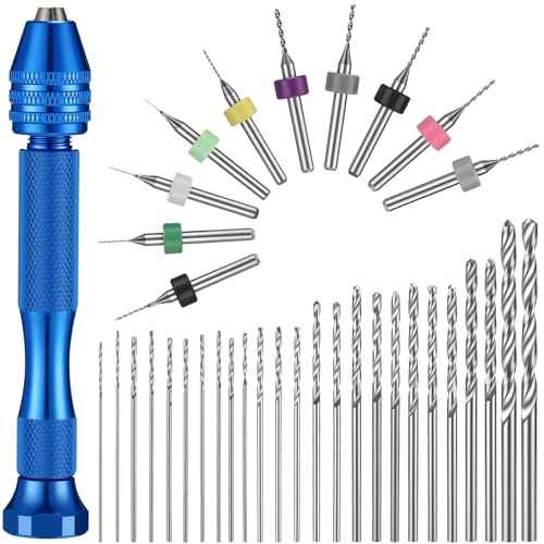Mudder 36 Pieces Hand Drill Set, Include Pin Vise, Mini and Twist Drills for Craft Carving DIY, 0.3-1.2 mm PCB Drill (Blue)