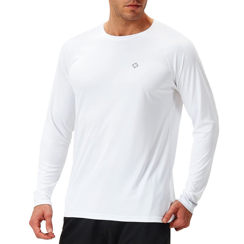NAVISKIN Men's Sun Protection UPF 50+ UV Outdoor Long Sleeve Shirts White Size L