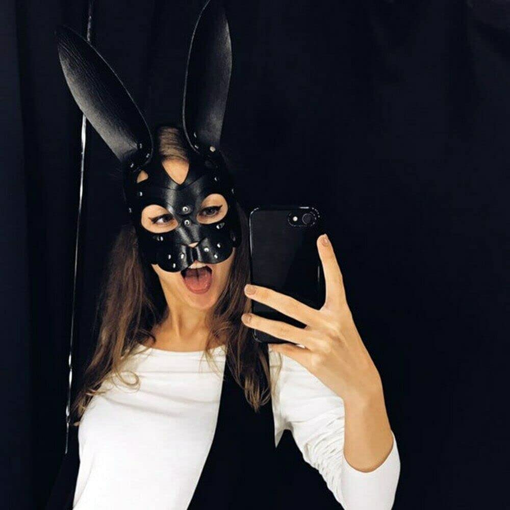 Mumbobyswim Women Leather Masks Bunny Mask Leather Cat Rabbit Mask Masquerade Party Half Face Masks for Cosplay Halloween Easter Costume Props Accessory (EM-031)