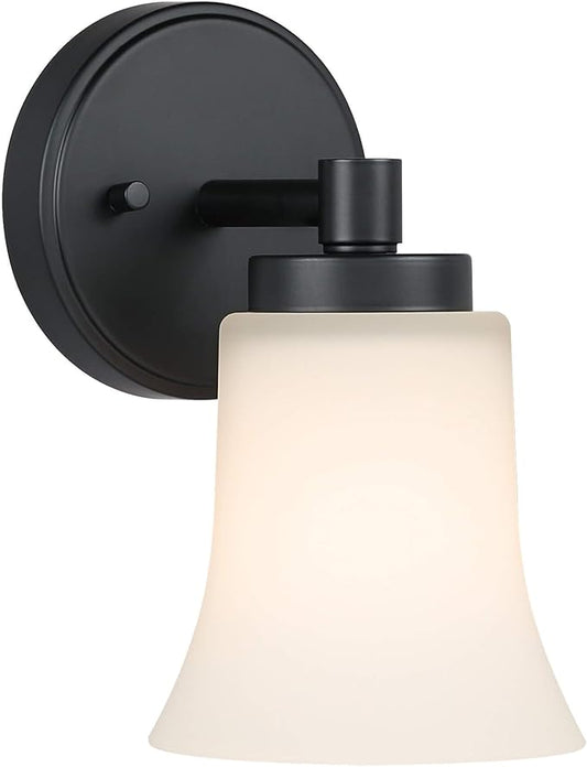 XiNBEi Lighting Wall Sconce, 1 Light Black Glass Vanity Wall Light for Bathroom & Hallway XB-W1235-1-MB