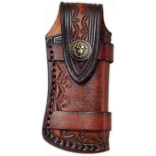 Omesio Pocket Knife Sheath, 4.53" Folding Leather Case, Horizontal Belt Sheath