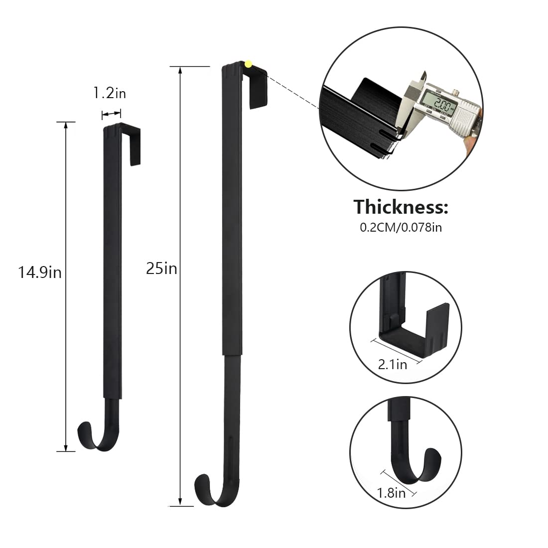 LBSUN Wreath Hanger, Adjustable Over The Door Wreath Hanger from 14.9 to 25 Inches & Wreath Holder & Wreath Door Hanger for Front Door Decor 20 lbs Larger Christmas Decorations Hook (Black)