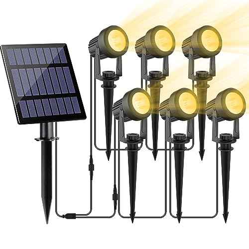 Solar Spot Lights Outdoor, Landscape Spotlights IP65 Waterproof 9.8ft Cable, Dusk to Dawn Solar Uplights for Tree Garden Yard Driveway Porch Walkway Pool (6-in-1, 3000K Warm White)