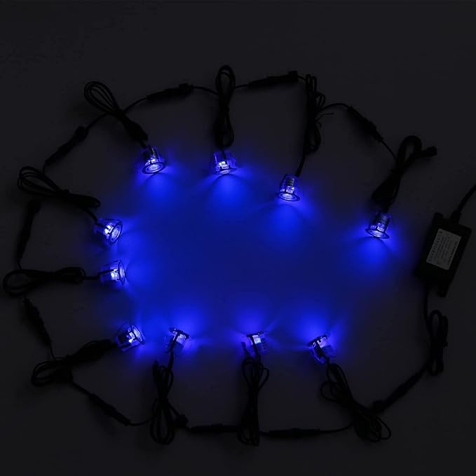 Low Voltage LED Deck Light Kit Stainless Steel Waterproof Recessed Wood Decking Stairs Garden Yard Patio Decor Lamp Outdoor LED Lighting (Blue, 30pcs)