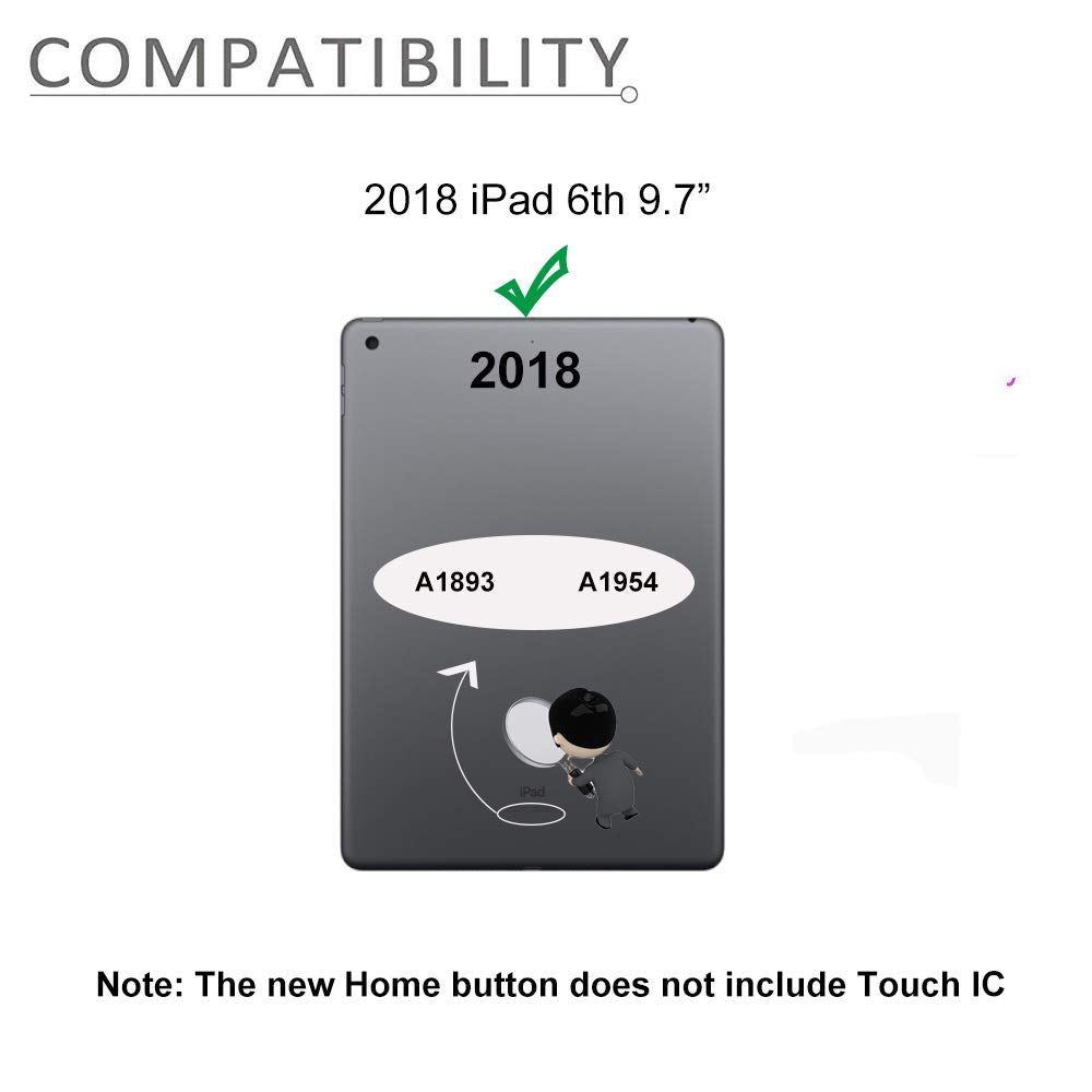 JPUNG A1893 A1954 Screen Replacement Kit for iPad 6 (6th Gen) Digitizer Touch Glass 6th Generation 9.7 inch 2018 with Home Button Full Repair Tools Video Guide
