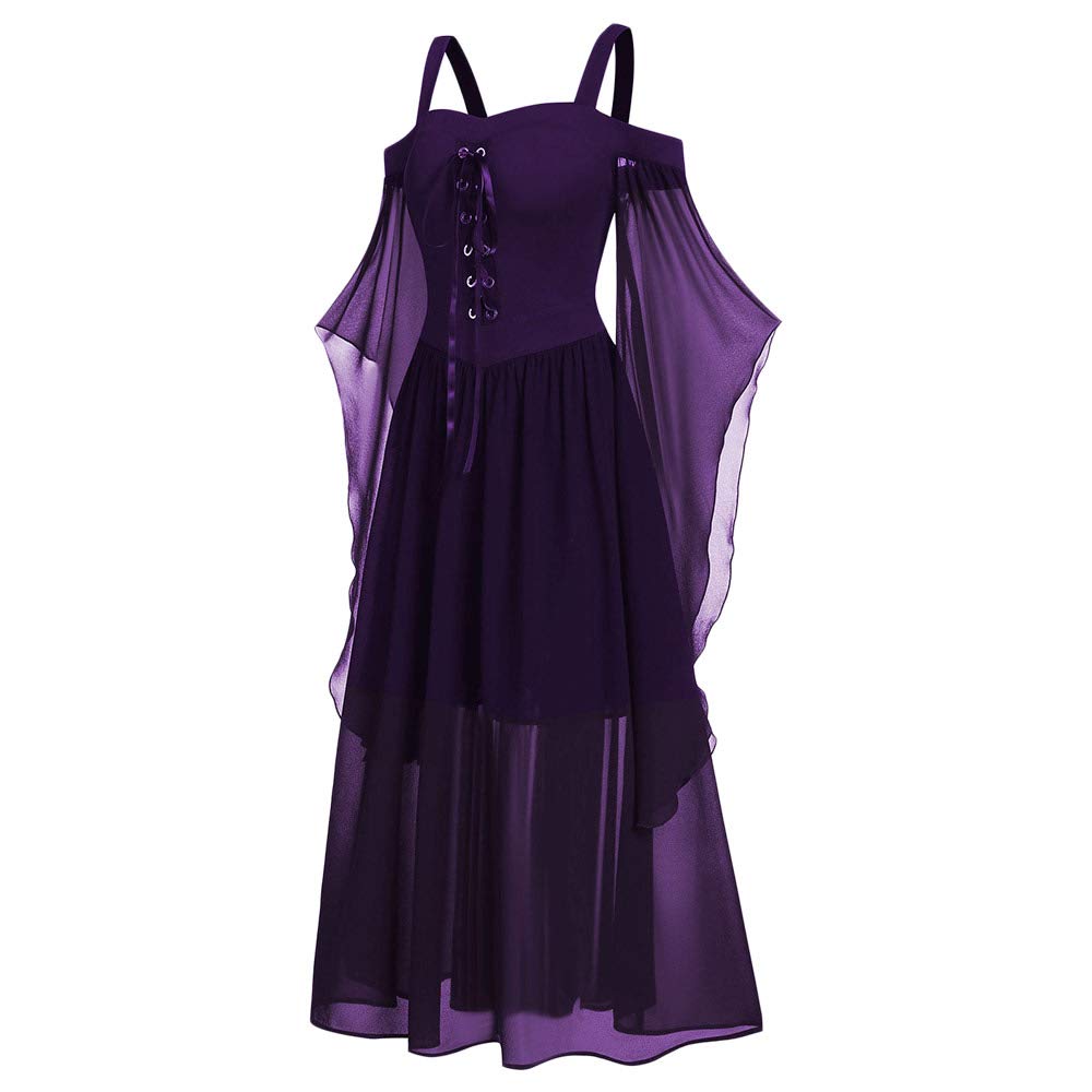 Rose GAL Women's Plus Size Cold Shoulder Butterfly Sleeve Gothic Halloween Dress (Purple, 2XL)