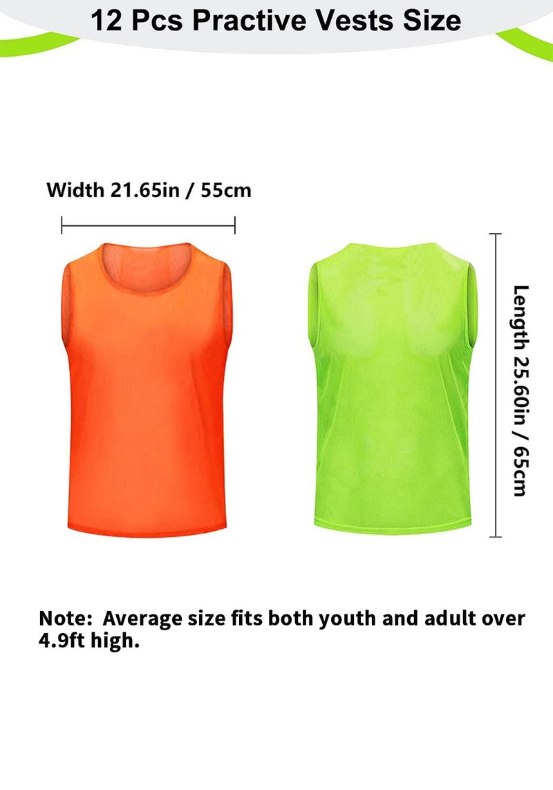 Mofech Mesh Scrimmage Pinnies 12 PCS Team Practice Pennies Youth Adult Training Sports Jerseys For Soccer Basketball Football Green & Orange
