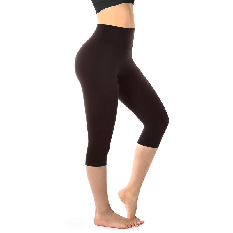 Walifrey Capri Leggings for Women, Buttery Soft High Waisted Leggings for Gym Yoga Workout (Brown XXL)