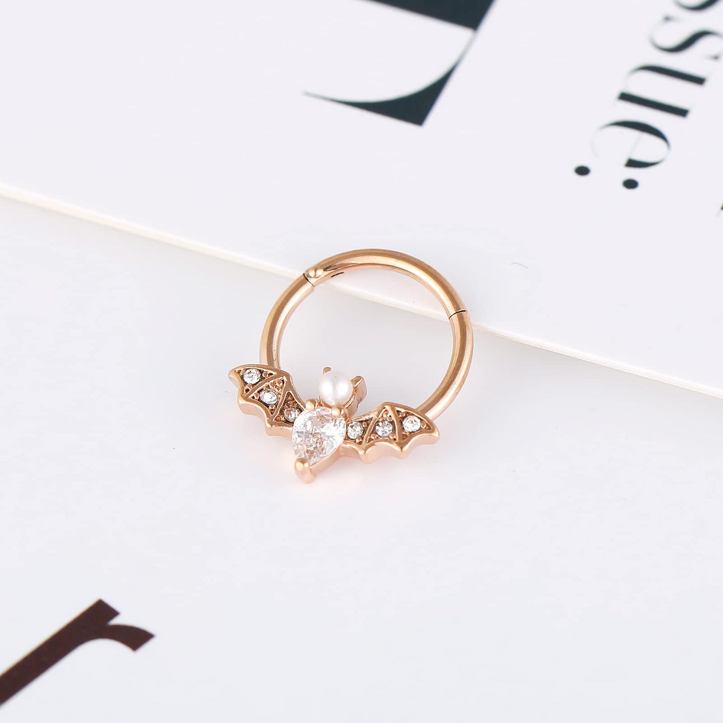 EVISPOL 2Pcs 16G Septum Nose Rings for Women Men, Stainless Steel Halloween Bat Septum Jewelry Dragon Claw Horseshoe CZ Septum Clicker Cartilage Daith Tragus Helix Ear Piercing Jewelry-Rose Gold Bat-Dragon Claw