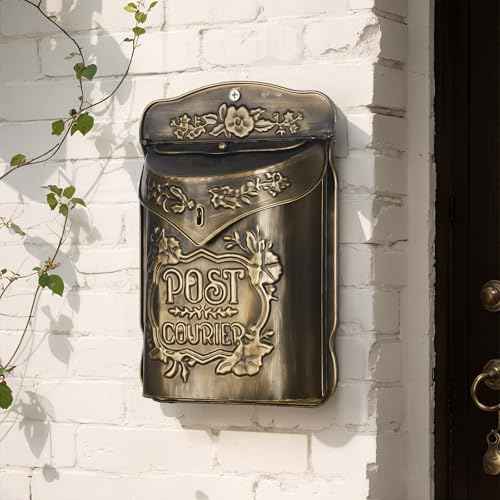 Uniclife Wall Mount Mailbox, Mailboxes for Outside, Decorative Vintage Mailbox, Metal Mail Box for House Decorations, Door Mail Box Decor for Home Garden & Outdoor, (No Locking Mechanism)