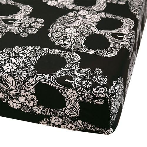 SDIII 4PCS Sugar Skull Sheets Set Full, Soft Microfiber Gothic Bedding Skeleton Sheet Set, Goth Skull Halloween Sheets Full Deep Pocket Hotel Luxury
