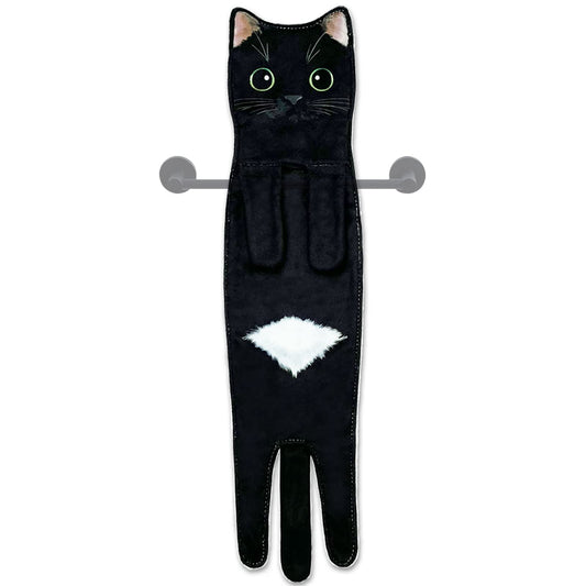 Hawgiman Hand Towels for Bathroom Kitchen,Cute Cat Quick-Dry Hanging Hand Towels Decorative for Bathroom Face Towels,Funny Gifts for Cat Lovers (Black)