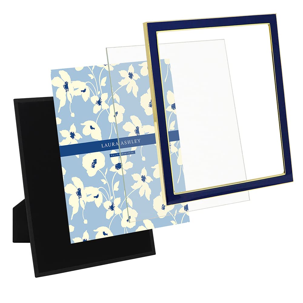 Laura Ashley 8x10 Navy Enamel Picture Frame, Gold Metal Edge with Easel, for Countertop, Counterspace, Tabletop Display, Bookshelf, Desk, Wall Décor, Photo Gallery (8x10, Navy W/Gold)