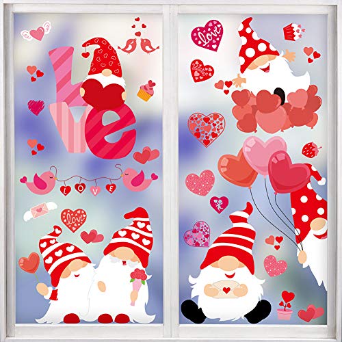 CCINEE Valentine's Day Window Cling,6 Sheet Heart Gnome Elf Window Sticker Decals for St. Valentine's Day Wedding Party Home Window Decoration Supply
