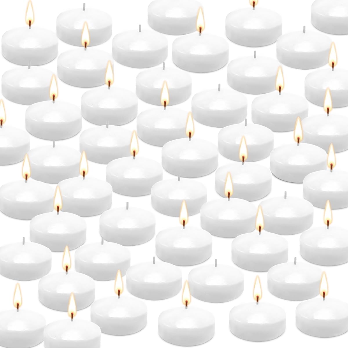 50 Floating Candles, Smoke-Free and odorless, Burning continuously for 5-6 Hours, White, 2-inch Floating Candles, Suitable for Valentine's Day, Weddings, Holidays, Home Decoration……