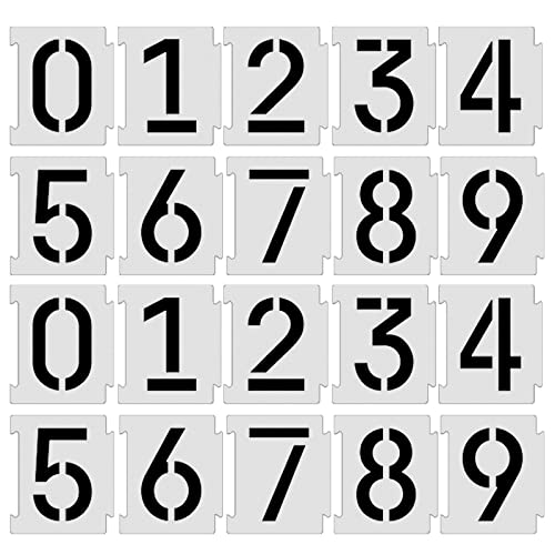 YEAJON 3 Inch Curb Stencil Kit 0-9 Address Number Stencils, 20Pcs Reusable 14 Mil Mylar Plastic Templates for Painting on Road, Wall, Wood, Mailbox