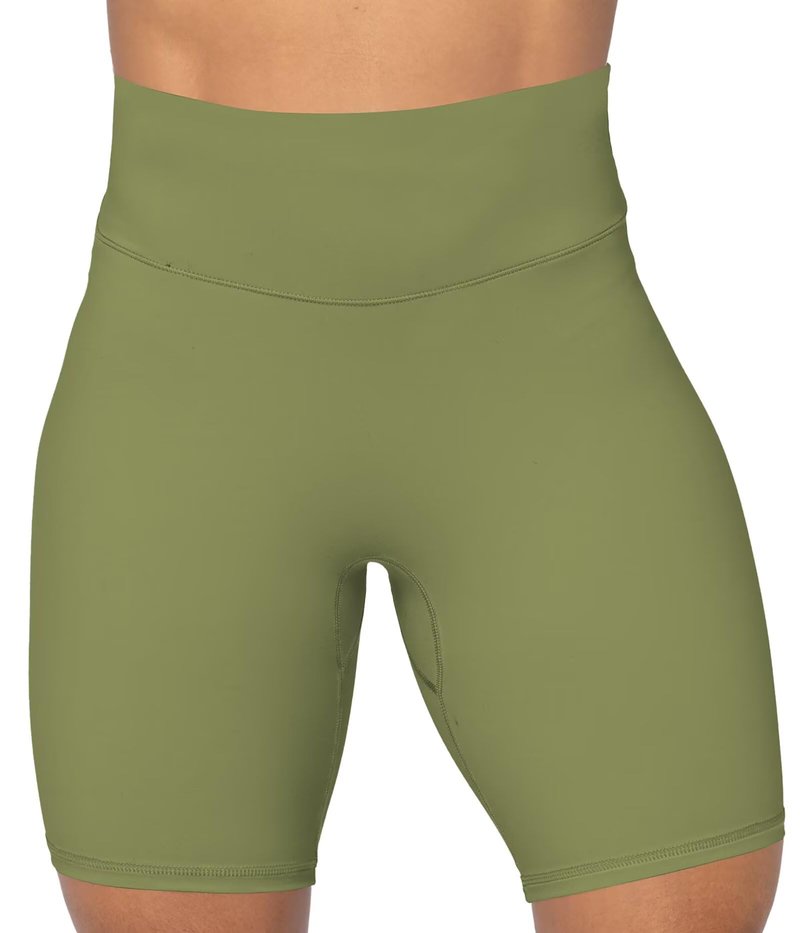 Sunzel 8" High Waist Biker Shorts for Women No Front Seam Soft Yoga Workout Gym Bike Shorts Tummy Control Squat Proof Olive Green