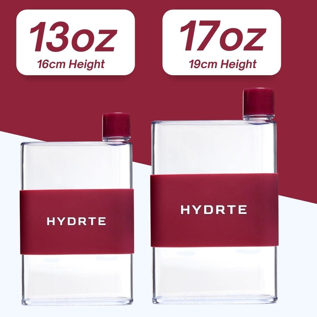 Hydrte Flat Water Bottle 16.2 oz, Leak Proof and Slim Design, The Purse Water Bottle, Cute Water Bottles made for Women and Men, BPA Free Square