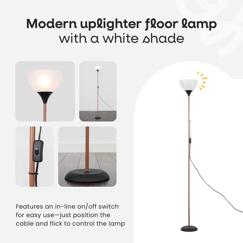 MiniSun | Modern Silver Uplighter Floor Lamp with a White Shade | Floor Lamps & Torchieres, Home Décor & Improvement Essential