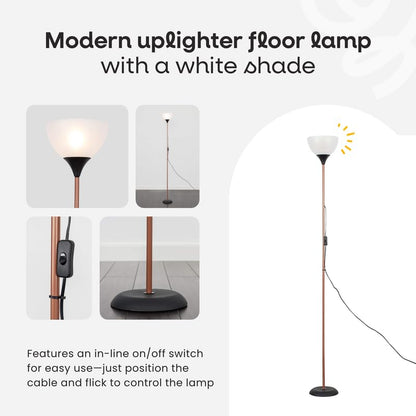 MiniSun | Modern Silver Uplighter Floor Lamp with a White Shade | Floor Lamps & Torchieres, Home Décor & Improvement Essential