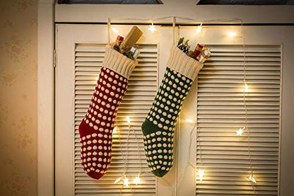 Guojanfon Christmas Stockings ，18" Unique Burgundy and Green Knit Christmas Stockings Dots Style (Length 18",Pack 2)