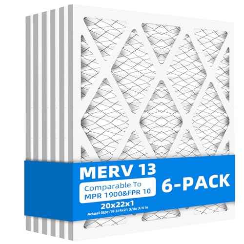 (6 Pack) 20x22x1 Furnace Air Filters, MPR 1900 & FPR 10, MERV 13 Pleated Air Filter (Actual Size: 19 3/4"x21 3/4"x3/4")