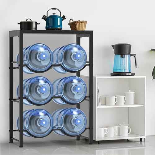 5 Gallon Water Bottle Holder for 6 Bottles, 3 Tiers Heavy-Duty Water Cooler Jug Rack with Reinforcement Frame for Home, Office, Restaurant