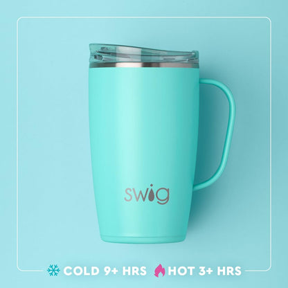 Swig Life 18oz Travel Mug, Insulated Tumbler with Handle and Lid, Travel Coffee Mug, Cup Holder Friendly, Stainless Steel 18 oz Tumbler, Reusable Insulated with Lid (Mr Claus)