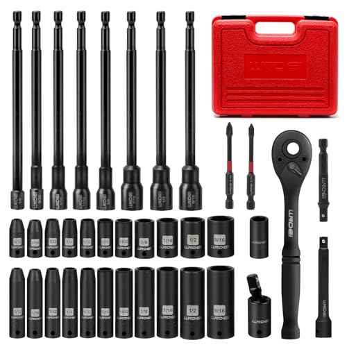 LLNDEI 1/4" Drive Socket Set & Nut Driver Set 38PCS,1/4-Inch Sockets Deep&Shallow SAE 5/32" to 9/16"? with Ratchet, Hex Shank 6" Long Nut Drivers(1/4" to 9/16") for Drill Bits(PH1 PH2)