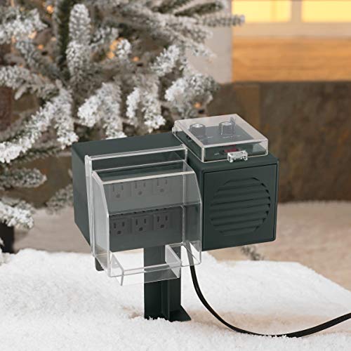 Mr. Christmas Lights and Sounds Outdoor Christmas Lights Power Strip Stake, Synchronizes with Lights, Plays 20 Songs, 6 Outlets
