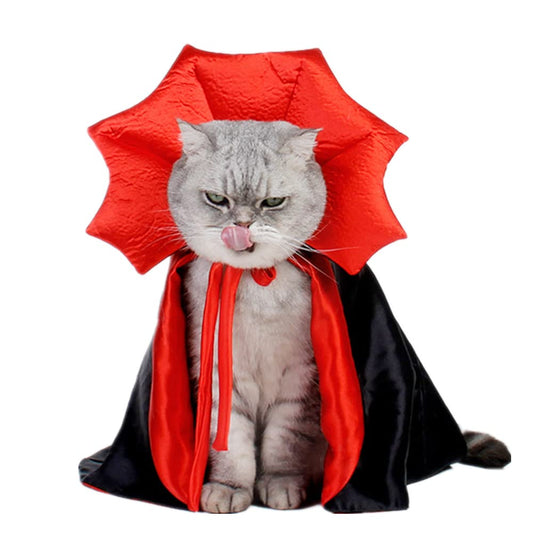 Funny Halloween Dog Cat Vampire Cloak Costume Stand-Collar Design Pet Cape Cosplay Apparel Holiday Party Dress Up Decoration(Vampire,S)
