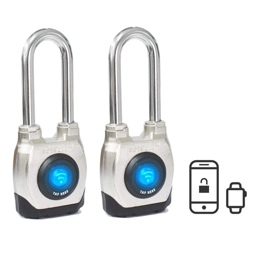 eGeeTouch 4th GEN. Smart Padlock, Weatherproof, Rugged Design for Commercial use, Bluetooth c/w NFC Fob (Long Shackle) (2 Pack)