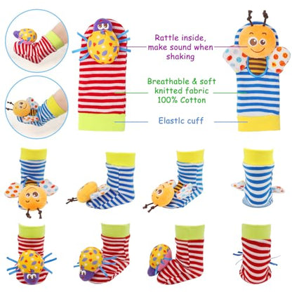 Bloobloomax Baby Rattles Toys for 0-12 Month, Infant Girl Boy Toys for Babies 3-6 Months, Newborn Hand & Foot Toys for 0 to 9 Months, Baby Shower Gifts Set with Wrist Rattle Socks