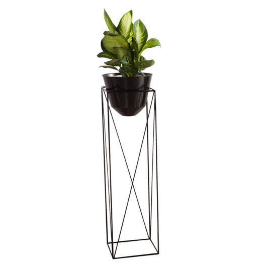 KAJIAO Metal Flower Rack Indoor/Outdoor Iron Art Plant Pot Stand Modern Balcony Decoration Herb Bonsai Shelf Living Room Office Home Decor-Black(L)