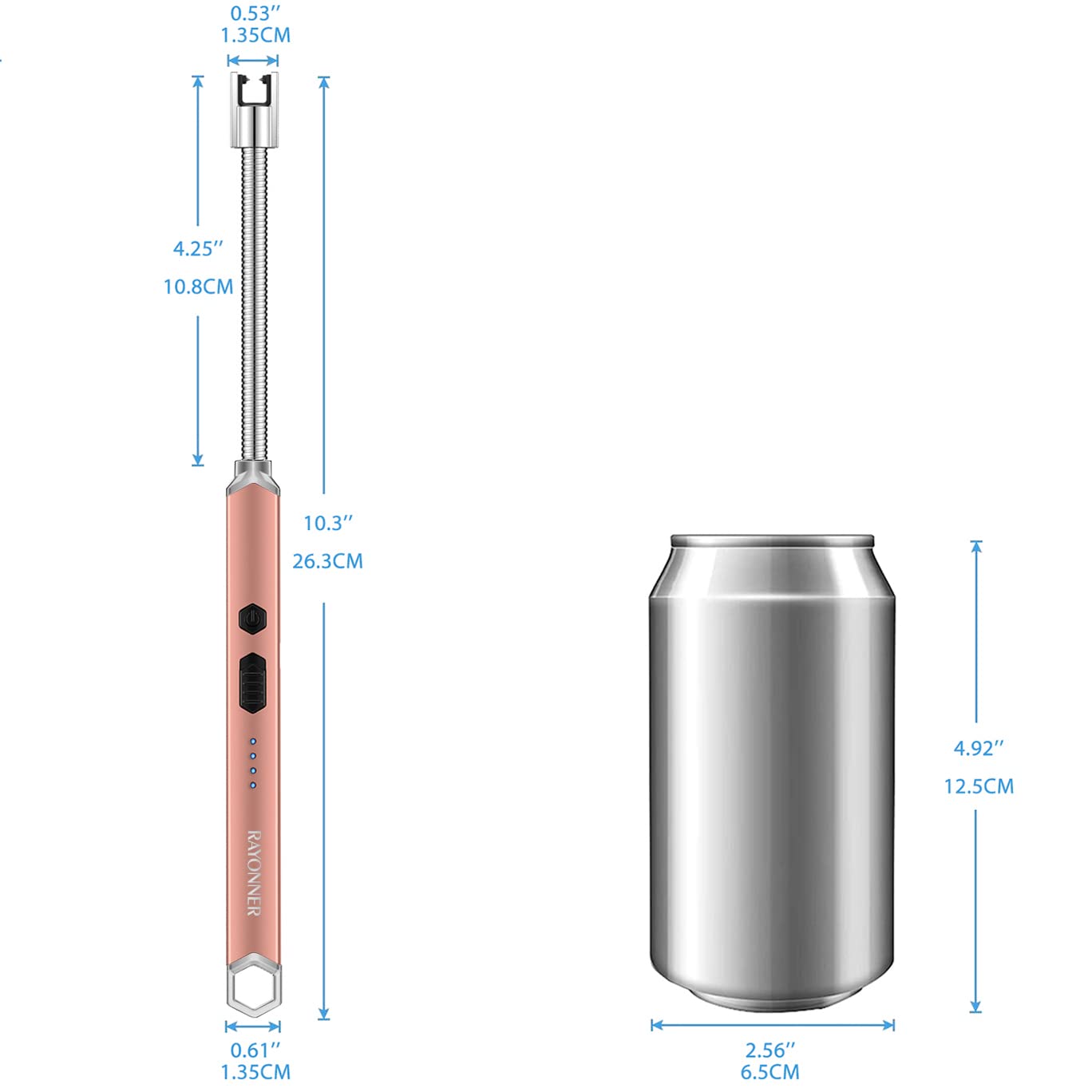 Electric Candle Lighter Long Flexible Neck Windproof Flameless USB Rechargeable Plasma Arc Lighter for Grill Firework Kitchen Camping (Black&Rose Gold)