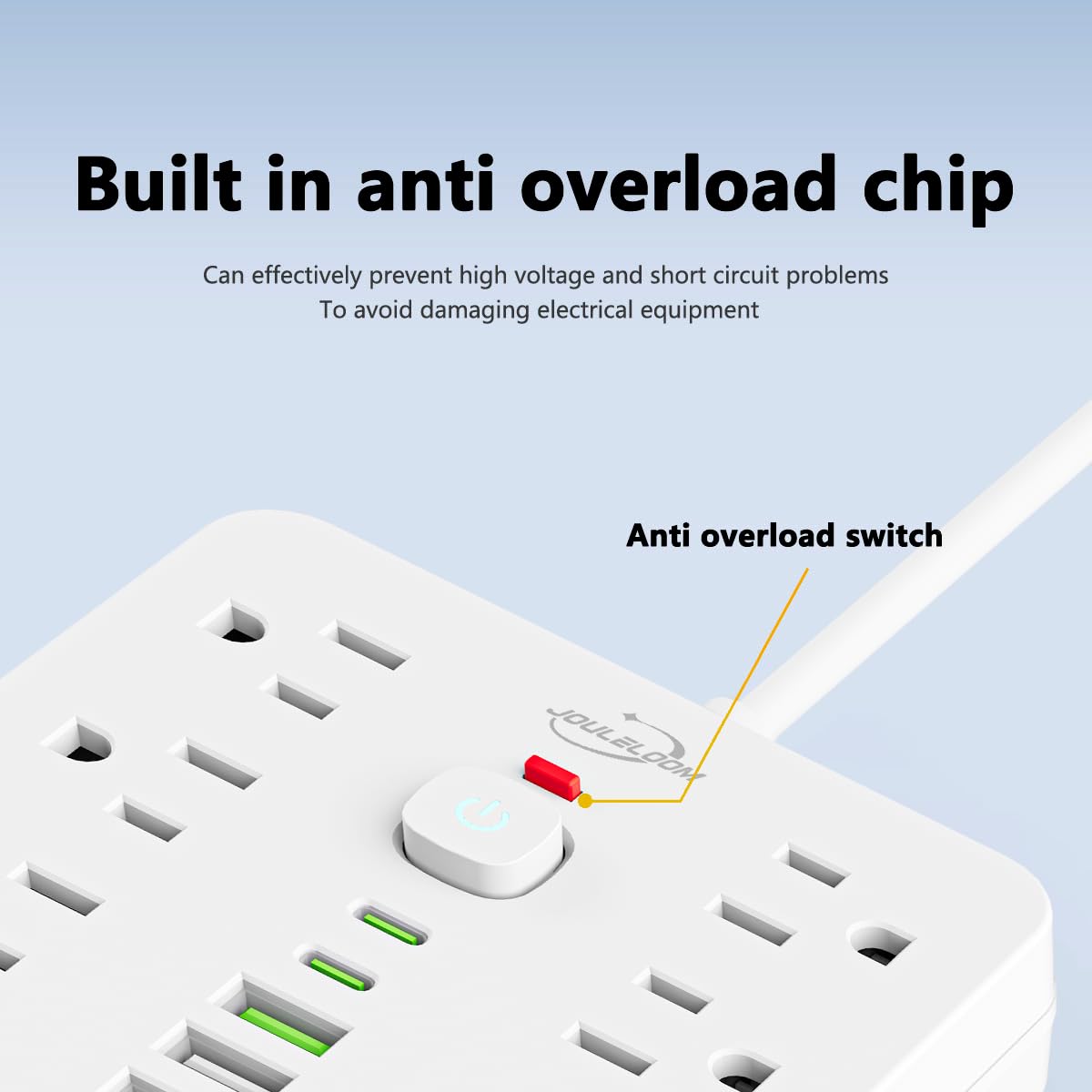 6 FT Flat Plug Surge Protector Power Strip,11 Multiple AC Outlets with 6 USB Ports (2 USB C), 6 Feet Extension Cord, 1250W/10A, One Touch Switch Button, 17 in 1 Compact powerstrip