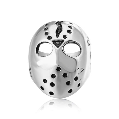 jonline24h Polished Stainless Steel Men's Ring, Halloween Jason Mask Band, Silver Black(12)