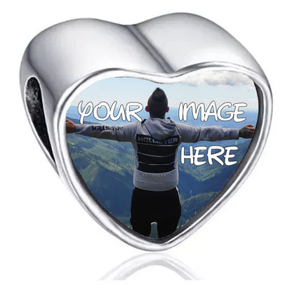 2Burned UK Personalised Love Heart Photo Charm Bead – Custom Picture Steel Jewellery – Fits European Style Charm Bracelets – Unique Gift for Mum, Wife, Girlfriend, Baby Scan Keepsake