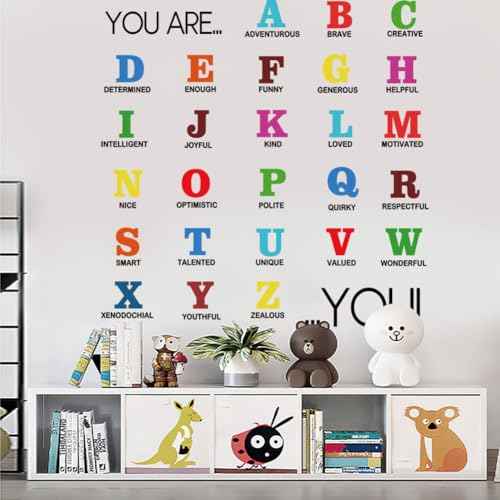 Alphabet Wall Decals for Classroom - Colorful Inspirational Peel and Stick Removable Stickers for Room Decor - Letters ABC Classroom Playroom Decorations