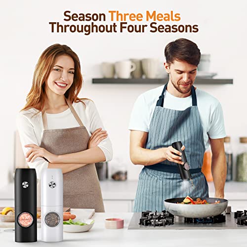 Electric Salt and Pepper Grinder Set-Rechargeable Automatic Pepper Mill Grinder with LED Christmas Gifts for Women, USB Adjustable Coarseness shakers, One-Hand Operation for Kitchen Appliances