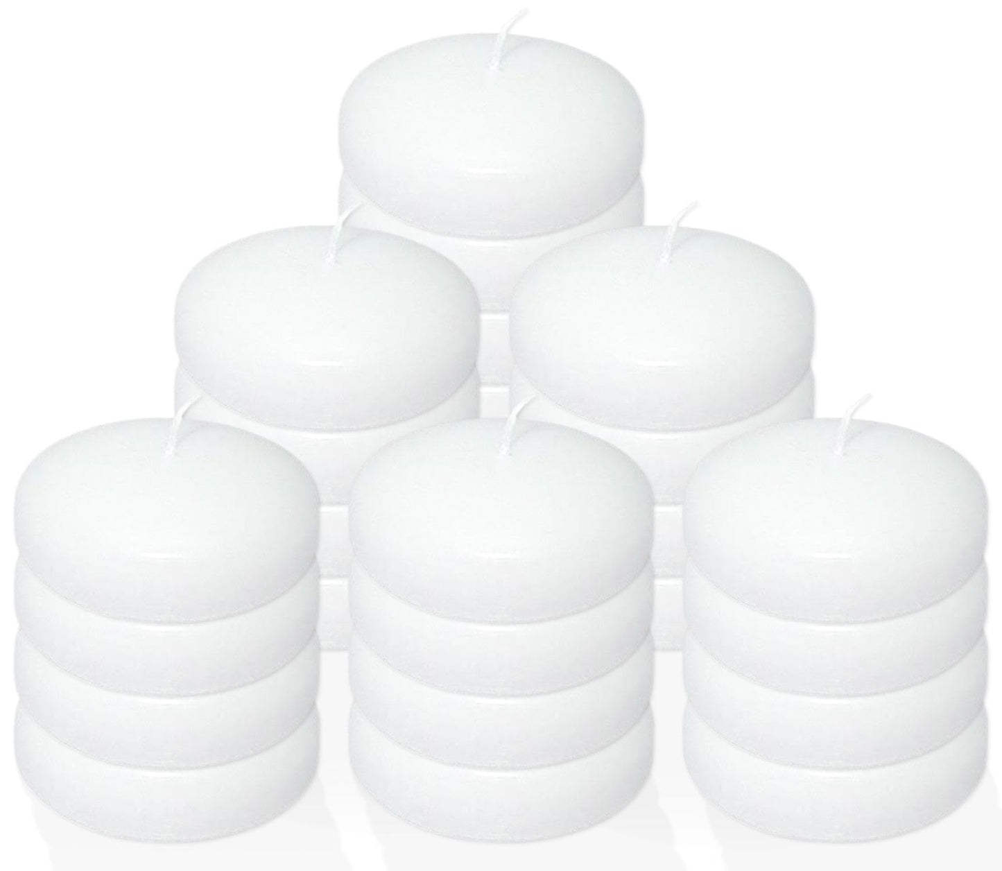 Stock Your Home 24 Count 3" Inch Floating Candles Bulk Set with 10 Hour Burn Time, White Unscented Wax Discs for Cylinder Vases, Centerpieces at Wedding, Party, Pool, Holiday