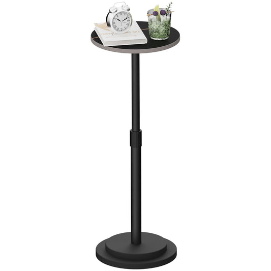 GUOHNHE Height Adjustable Drink Table, Vintage Round Indoor Metal Plant Stand, for Small Spaces, Living Room, Bedroom, Cocktail, 1 Pack, Black, GBZ001CB-1