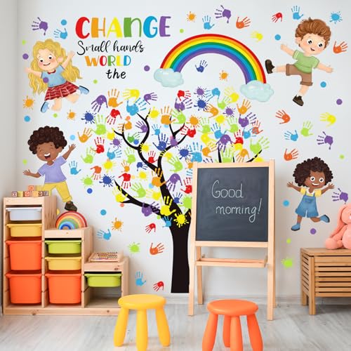 Large Welcome Back to School Wall Stickers for Classroom Peel and Stick Colorful Wall Decals First Day of School Wall Murals Art for Playroom Daycare Preschool Nursery Decor(Hand)