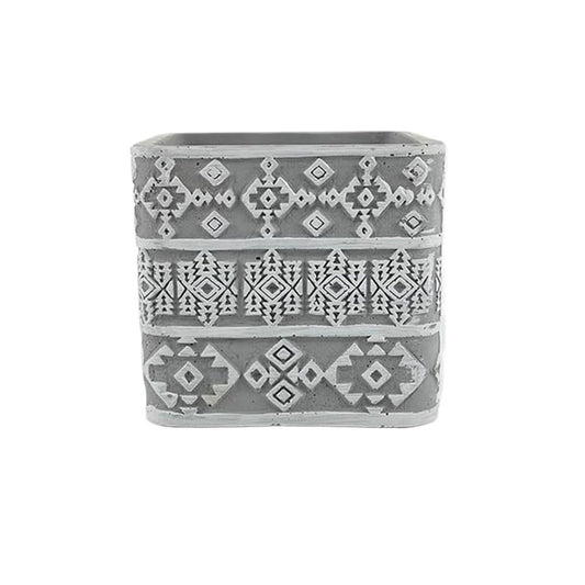 HFlexY5G Flowerpot Square Shaped Flower Pot with Drainage Holes, Grey Background White Embosse Pattern Cement Plant Pot, for Balcony Living Room Bedroom Pots for Plants(Large)