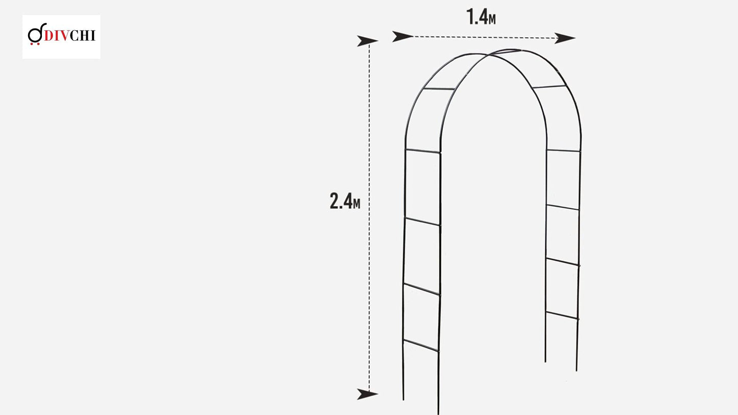 DIVCHI Black Metal Garden Arbour Arch Steel Frame Garden Arch for Climbing Plants, Roses