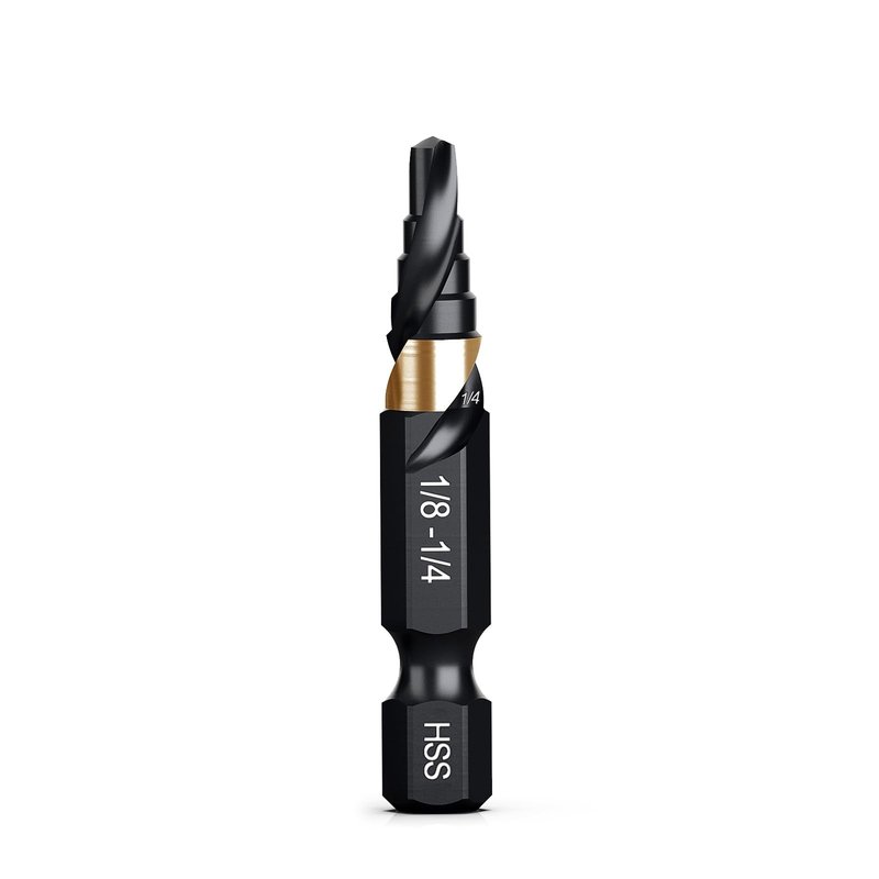 THINKWORK Step Drill Bit, HSS Single Size Step Drill Bit 1/8"-1/4", Mini Portable Unibit, 1/4" Hex Shank Step Bits for Soft Metal, Steel, Wood, Plastic